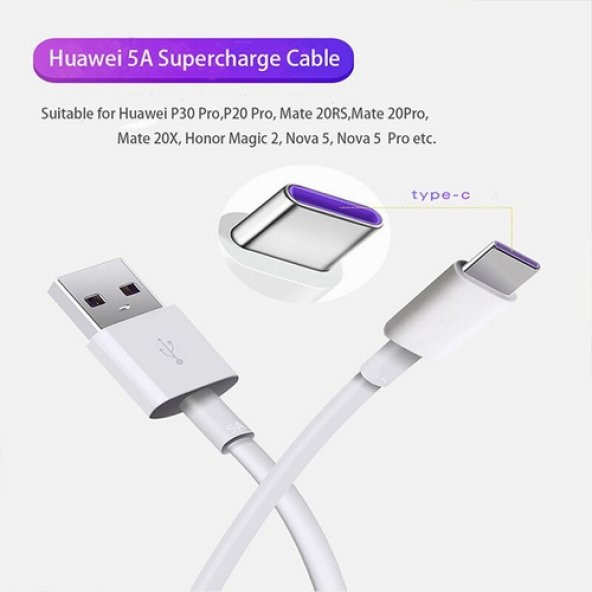 Orjinal Huawei P30 Lite Type C 5A 1M MOR Hızlı Şarj ve Data Kablosu - 1