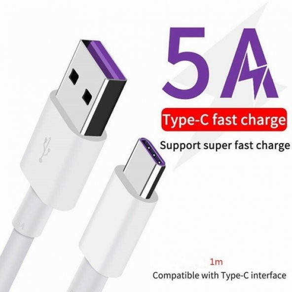 Orjinal Huawei P30 Type C 5A 1M MOR Hızlı Şarj ve Data Kablosu
