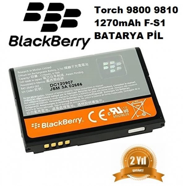 Day ORJİNAL Blackberry 1270 mAh Batarya Pil  Torch 9800 9810 F-S1 (Uzun Ömürlü 2 YIL GARANTİLİ)