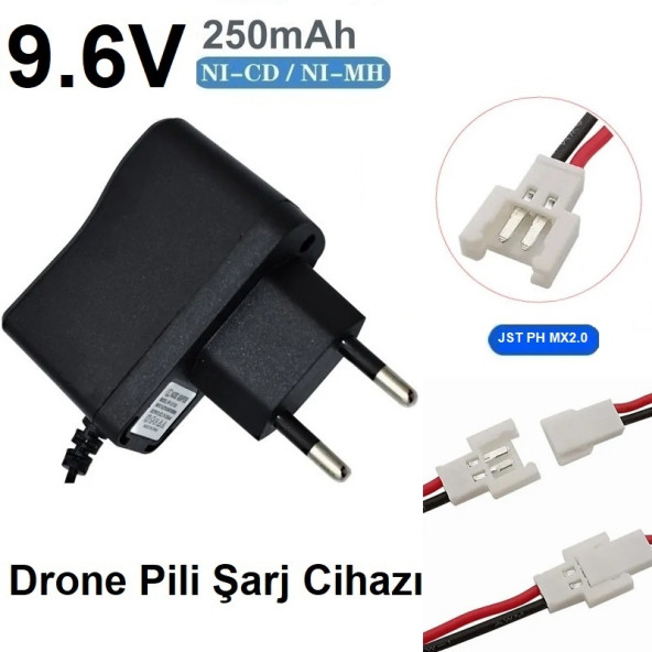 Drone Pili Şarj Cihazı Jst Ph Mx2.0 Fiş Güç Adaptörü 9.6v 250mah Çıkış  (2 YIL GARANTİLİ) ürün görseli