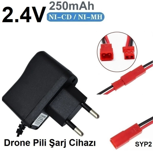 Drone Pili Şarj Cihazı Jst-2p Fiş Güç Adaptörü 2.4v 250mah Çıkış (2 YIL GARANTİLİ)