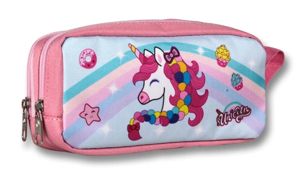 Cennec Pembe Renkli Unicorn İlkokul Sırt Çantası ve Kalemlik Seti - Kız Çocuk - Resim 3