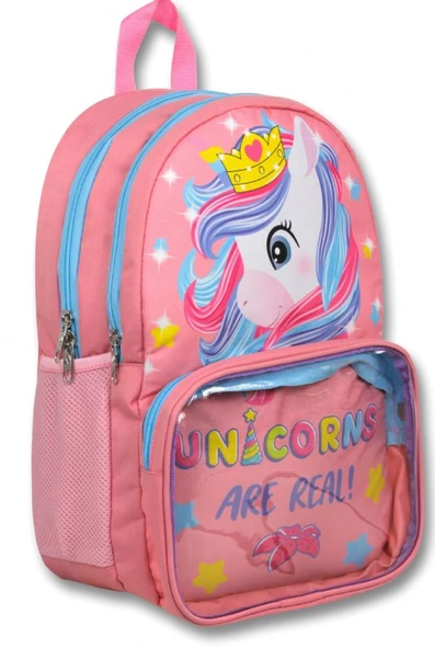 Cennec Şeffaf Bölmeli Pembe Unicorn İlkokul Sırt Çantası ve Kalemlik Seti - Kız Çocuk - Resim 2
