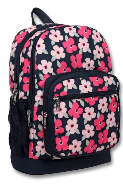 Cennec Dört Bölmeli Siyah Kırmızı Çiçekler İlkokul Sırt Çantası Seti - Kız Çocuk - Resim 2