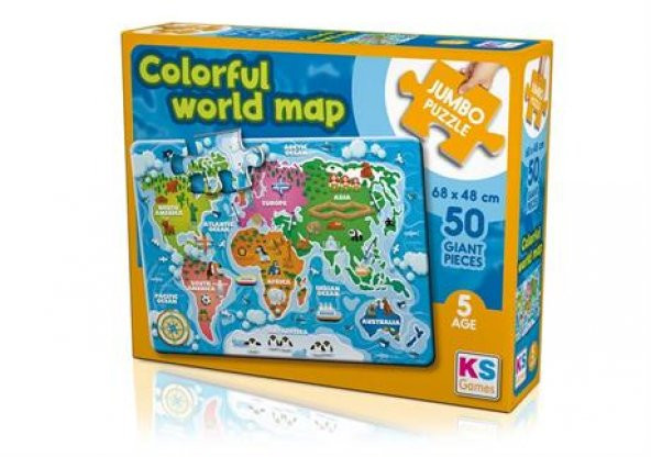 Ks Puzzle Colorful World Map Jumbo Puzzle 50 Parça