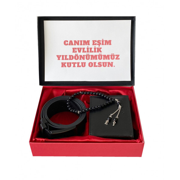 ERKEK SİYAH CÜZDAN KEMER HARFLİ TESBİH HEDİYE SETİ