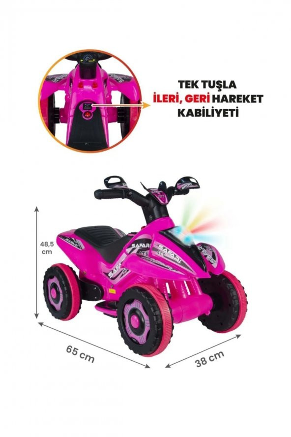 Müzikli Ve Led Işıklı Safari Akülü Atv 6v-pembe