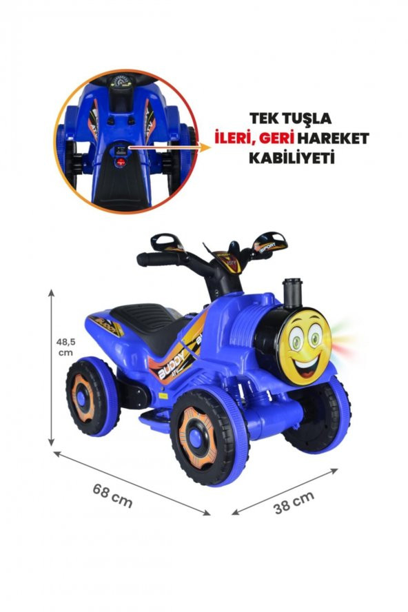 Müzikli Ve Led Işıklı Buddy Akülü Atv 6v-mavi