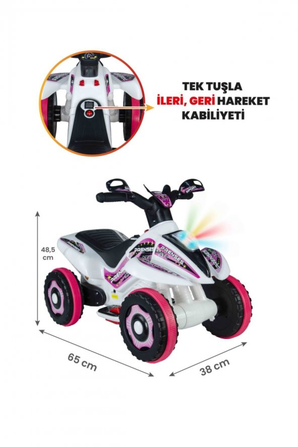 Uj Toys  Akülü Atv 6v Safari Beyaz Prenses