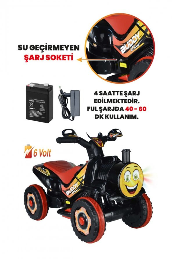 Uj Toys Müzikli Ve Led Işıklı Buddy Akülü Atv 6v-siyah - Resim 3