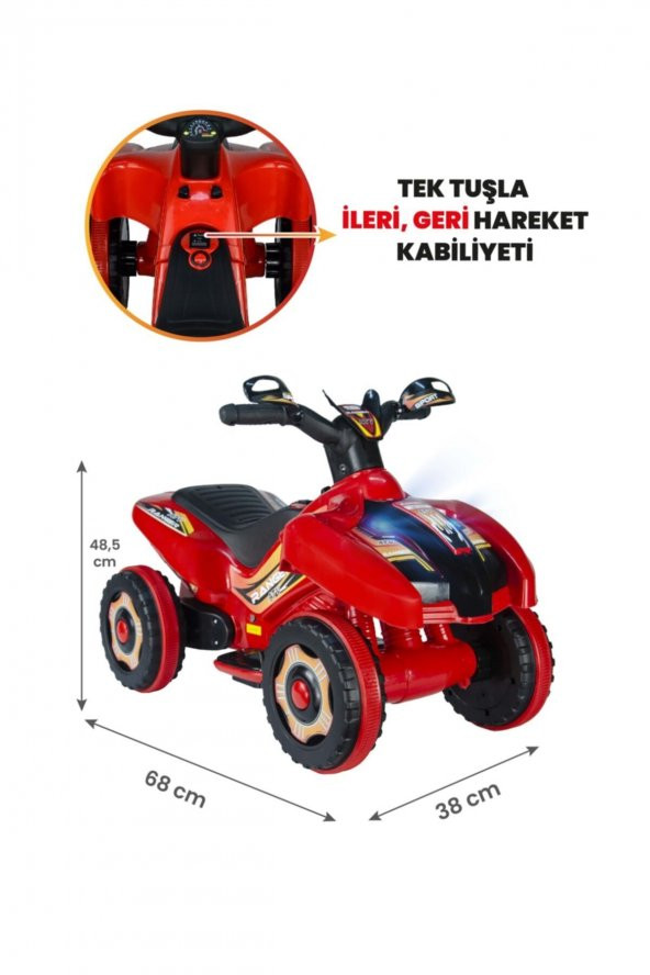 Müzikli Ve Led Işıklı Ranger Akülü Atv 6v Kırmızı