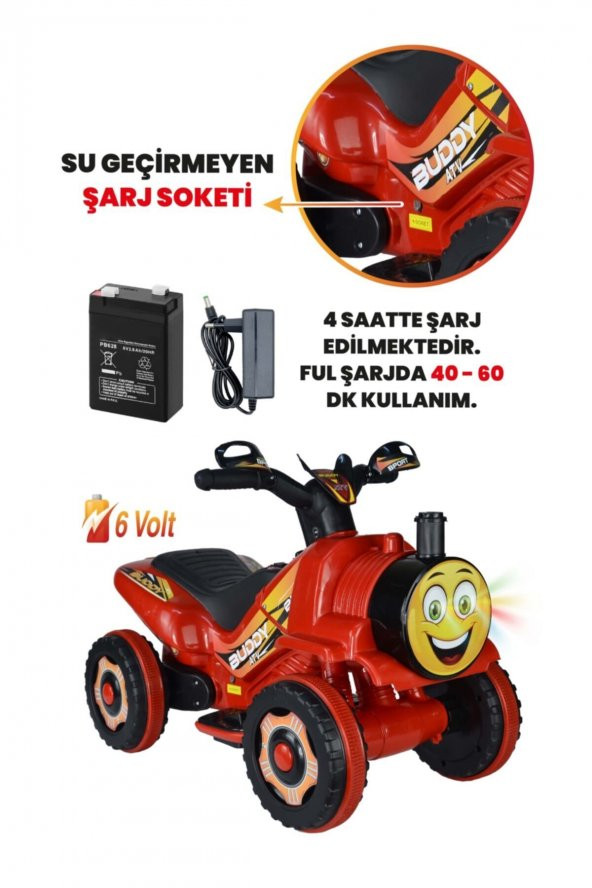 Uj Toys Müzikli Ve Led Işıklı Buddy Akülü Atv 6v-kırmızı - Resim 3