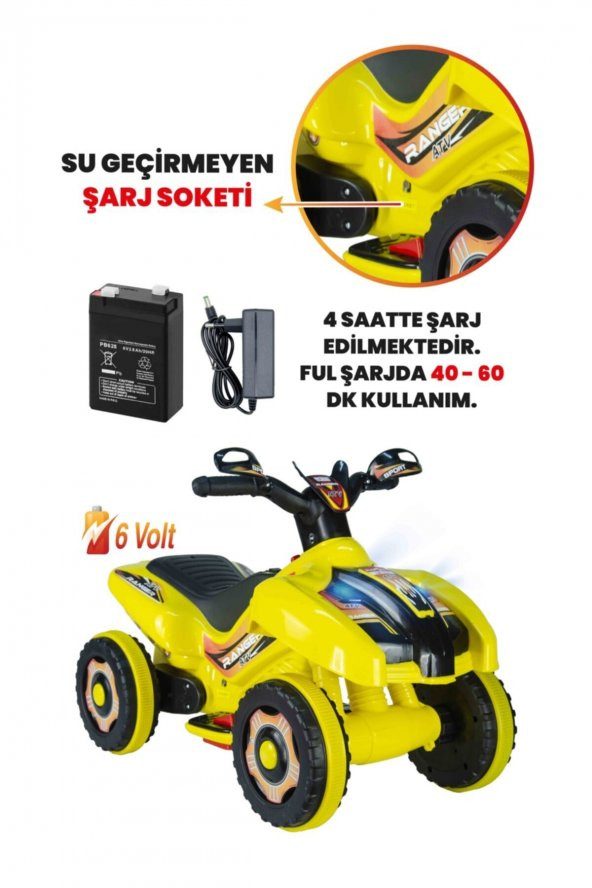 Uj Toys Müzikli Ve Led Işıklı Ranger Akülü Atv 6v-sarı - Resim 3