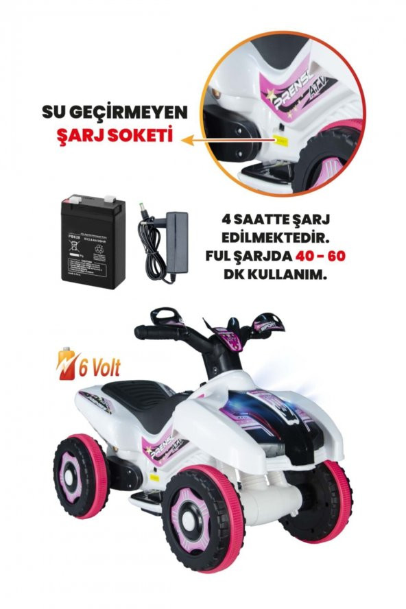 Uj Toys Müzikli Ve Led Işıklı Ranger Akülü Atv 6v-beyaz Prenses - 3