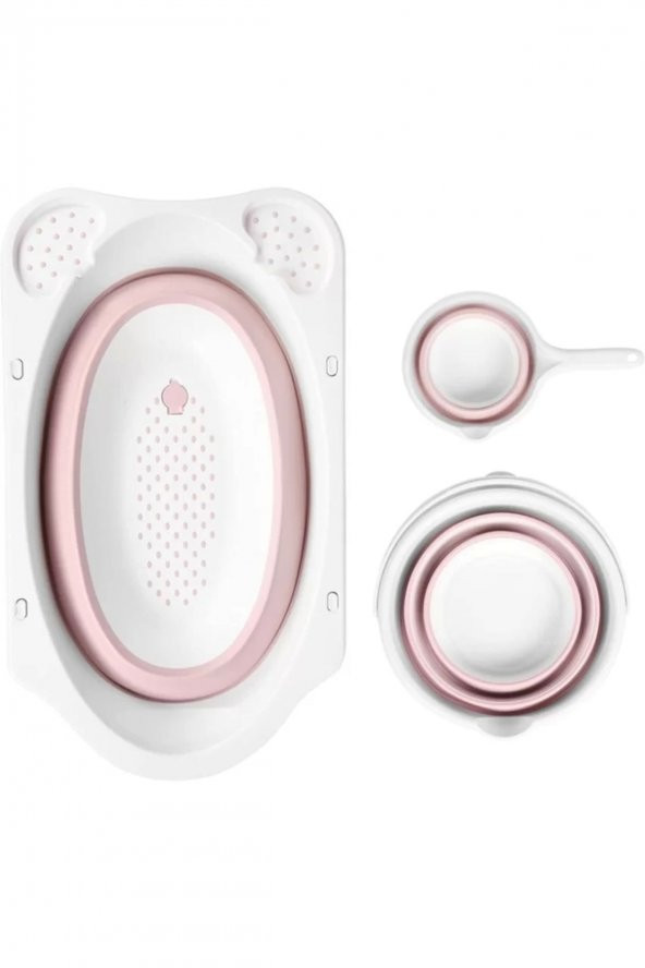 Katlanır Bebek Yıkama Banyo Seti 4 Parça / Pembe - 3