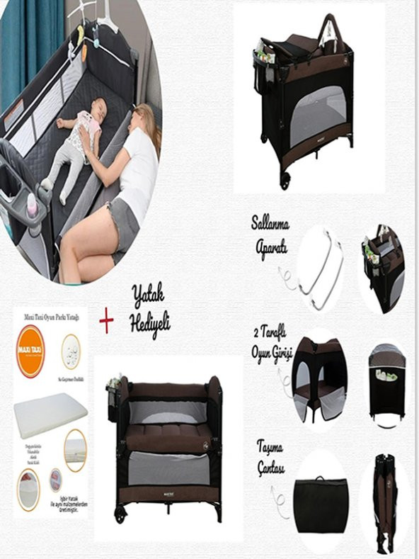 Karolin 4 in 1 Lüx Anne Yanı Park Yatak 70x110 Cm      (  Yatak  Hediyeli  )