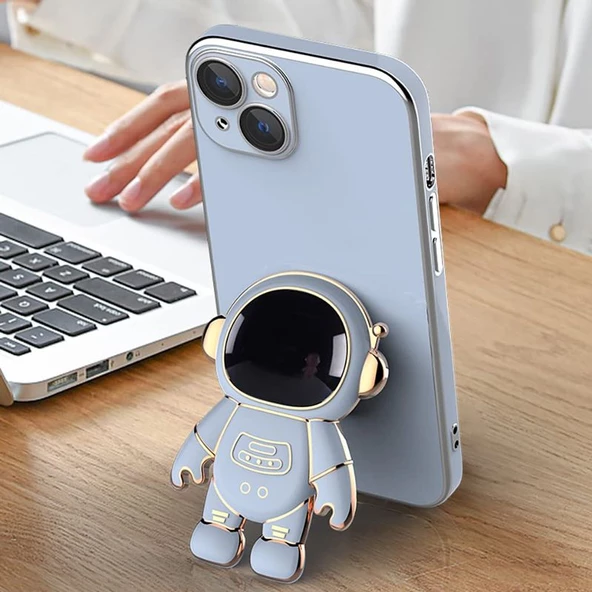 Gpack Oppo A74 4G Kılıf Kamera Korumalı Astronot Desenli Standlı Silikon - 4