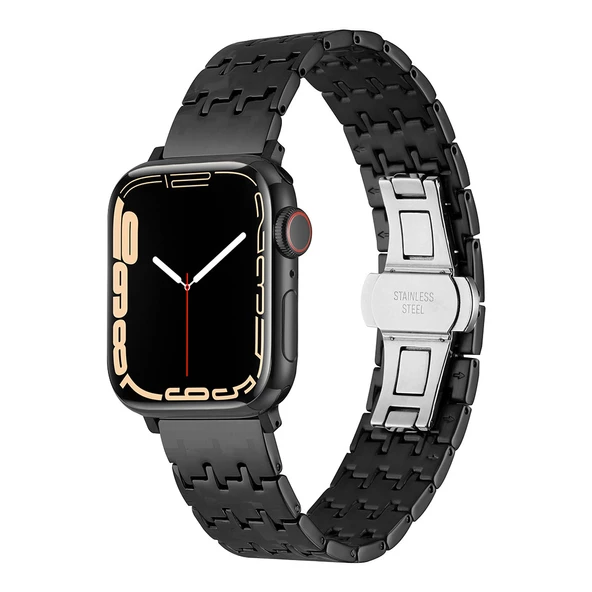 Gpack Apple Watch 7 41mm Kordon Metal Zigzag Fit Tasarım Desenli KRD86 - 2