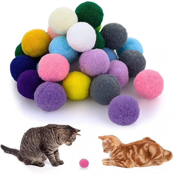 TİNEKE RENKLİ PONPONLAR KEDİ OYUNCAĞI ( 2.5  CM  50  ADET ) - 2