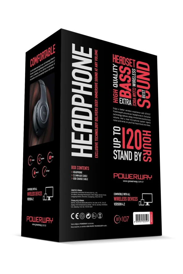 BTX107 Kulak Üstü Bluetooth Kulaklık Siyah iOS & Android Uyumlu AUX Girişli - 5