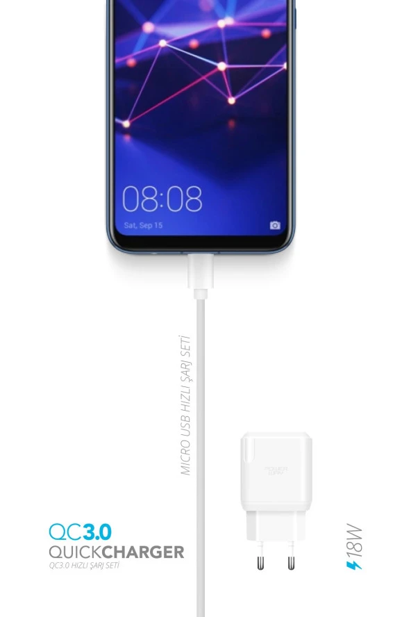 QCM30 Tüm Micro Girişli Telefonlara Uyumlu 3.0 Amper 18W Hızlı Şarj Seti Orjinal 3.0 Amper Garantili - 3