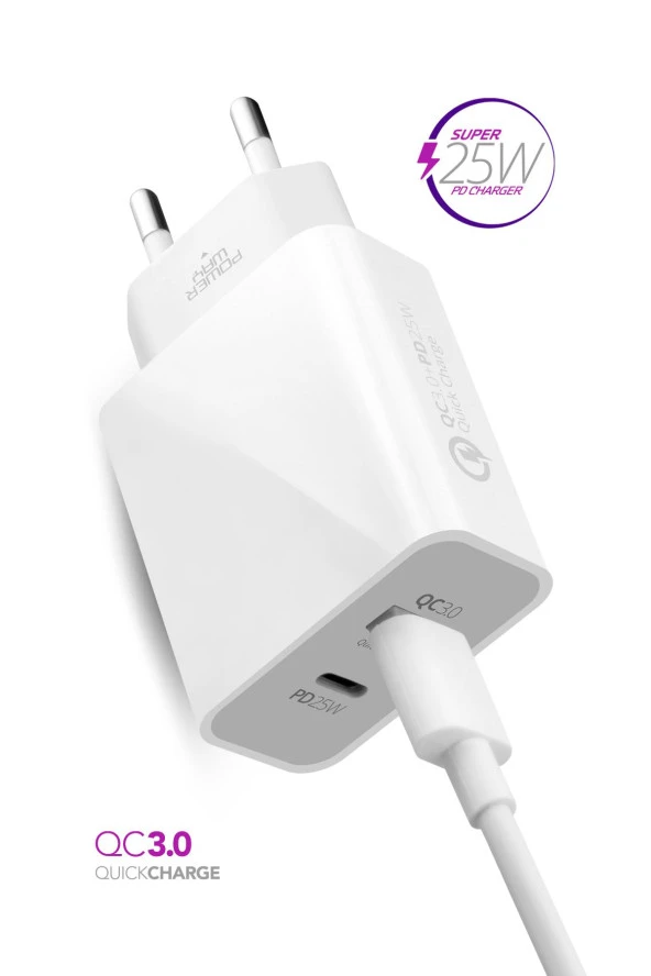 POWERWAY HW25 PD 25W+USB QC 3.0 ÇİFT GİRİŞLİ HIZLI ŞARJ BAŞLIĞI(ORJİNAL 3 AMPER GARANTİLİ) - 4