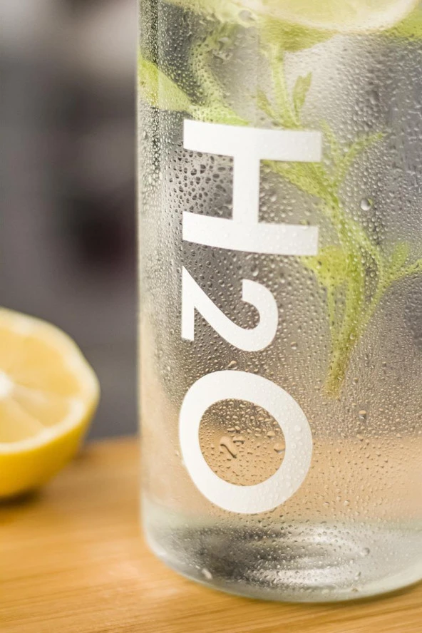 H2o Borosilikat Cam Matara Vakum Kapaklı Su Şişesi Suluk Beyaz 1000 ML - Resim 3