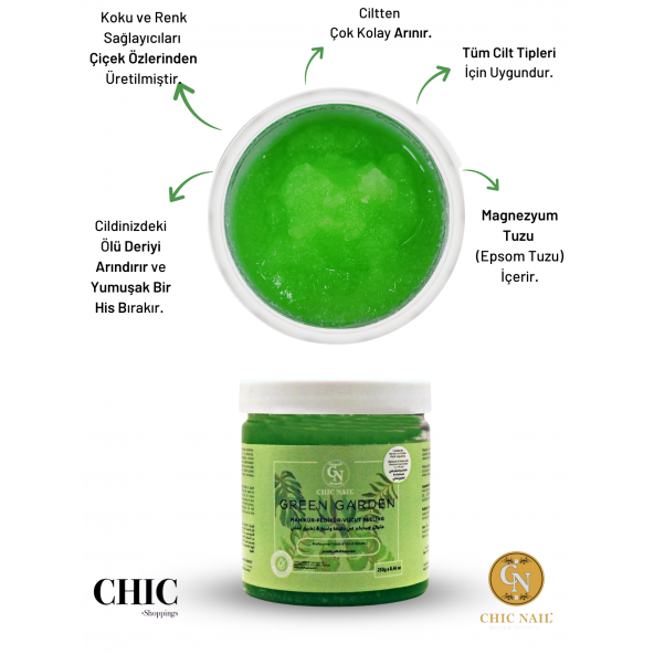 Chic Nail Manikür & Pedikür ve Vücut Peeling Green Garden 250 gram / Epsom Tuzu / İngiliz Tuzu