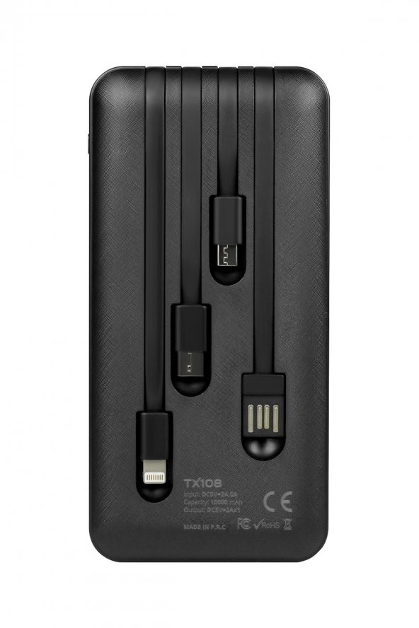 Powerway 10.000 Mah Kablolu Dijital Göstergeli Gerçek 10.000 Mah Garantili İnce Tasarım TX108 Siyah Powerbank - 2