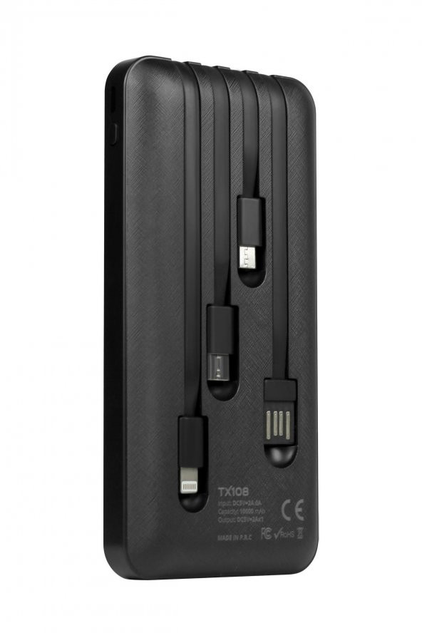 Powerway 10.000 Mah Kablolu Dijital Göstergeli Gerçek 10.000 Mah Garantili İnce Tasarım TX108 Siyah Powerbank - 5