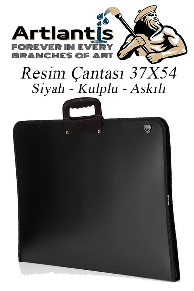 Siyah Resim Çantası Fermuarlı Kulplu 37x54 cm 1 Adet Teknik Resim Dosya Çantası 35x50 cm Askılı Proje Çantası Okul Sınıf - 2