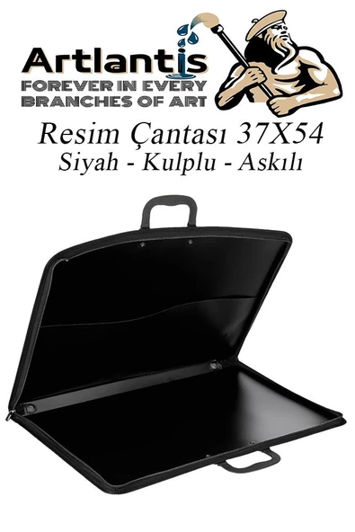 Siyah Resim Çantası Fermuarlı Kulplu 37x54 cm 1 Adet Teknik Resim Dosya Çantası 35x50 cm Askılı Proje Çantası Okul Sınıf - 3