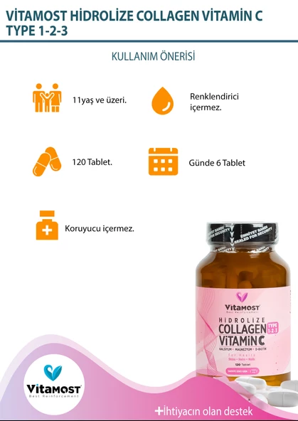 Vitamost Collagen Vitamin C Type 1-2-3 120 Tablet - 4