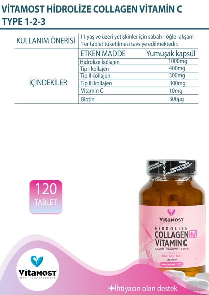 Vitamost Collagen Vitamin C Type 1-2-3 120 Tablet - 5
