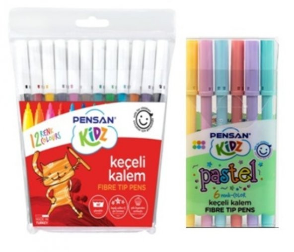 keçeli kalem seti canlı ve pastel renkler 18 li yıkanabilir