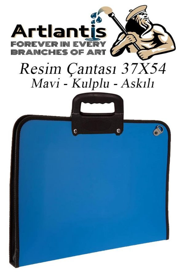 Mavi Resim Çantası Fermuarlı Kulplu 37x54 cm 1 Adet Teknik Resim Dosya Çantası 35x50 cm Askılı Proje Çantası Okul Sınıf - 2