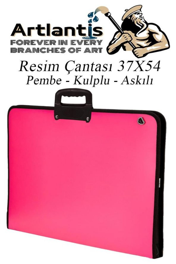 Pembe Resim Çantası Fermuarlı Kulplu 37x54 cm 1 Adet Teknik Resim Dosya Çantası 35x50 cm Askılı Proje Çantası Okul Sınıf - 2