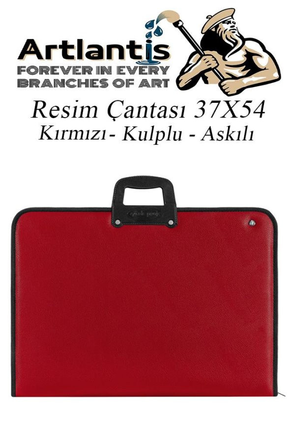 Kırmızı Resim Çantası Fermuarlı Kulplu 37x54 cm 1 Adet Teknik Resim Dosya Çantası 35x50 cm Askılı Proje Çantası Okul Sınıf - 2