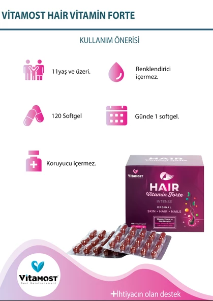 Hair Vitamin Forte Biotin Keratin At Kuyruğu Selenyum Çinko Saç Vitamini 120 Softgel - 4