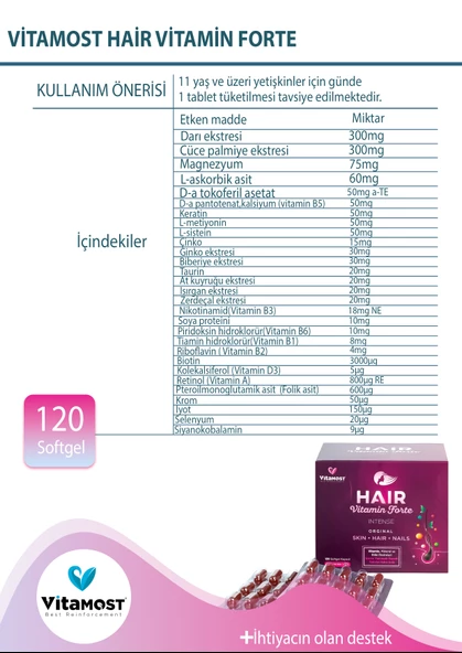 Hair Vitamin Forte Biotin Keratin At Kuyruğu Selenyum Çinko Saç Vitamini 120 Softgel - 5