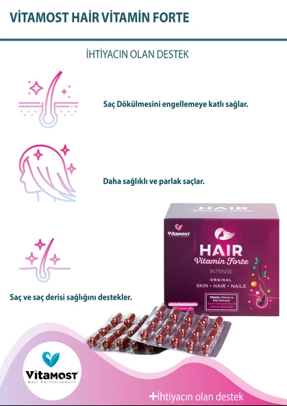 Hair Vitamin Forte Biotin Keratin At Kuyruğu Selenyum Çinko Saç Vitamini 60 Softgel - 3