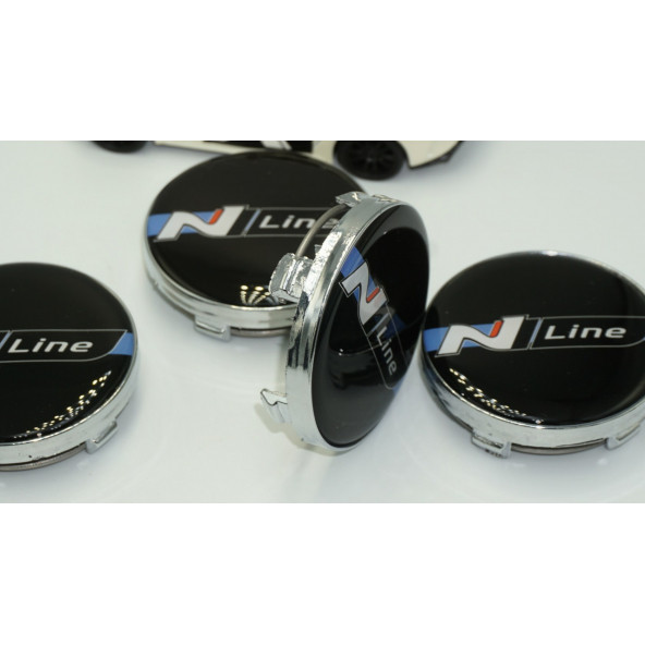 Hyundai N Line Logo Gümüş Siyah Jant Göbeği Kapak Seti 60mm - 4
