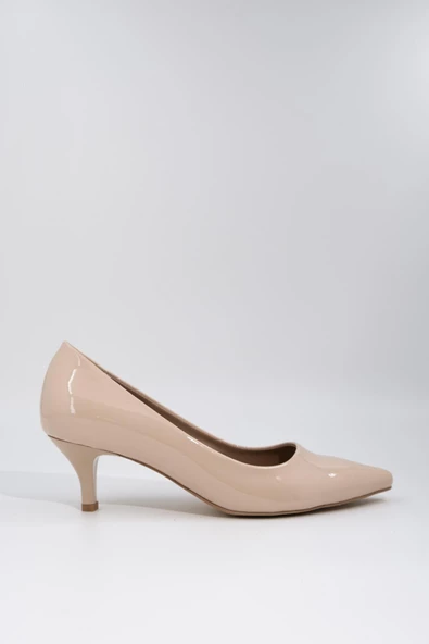 Kadın Ten Rugan Kısa Topuklu Stiletto Ayakkabı - Candy - Resim 2