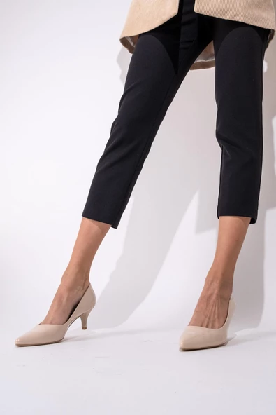 Kadın Ten Rugan Kısa Topuklu Stiletto Ayakkabı - Candy - Resim 3