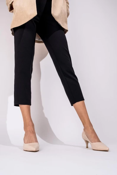 Kadın Ten Rugan Kısa Topuklu Stiletto Ayakkabı - Candy - Resim 4