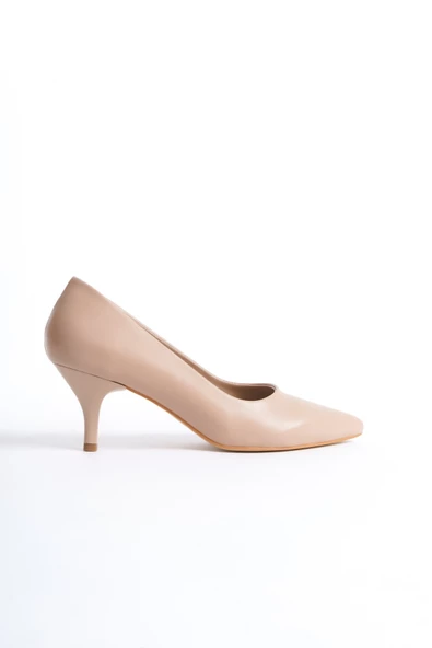 Ten Rengi Alçak Topuklu Stiletto Kadın Ayakkabı - Candy - Resim 4