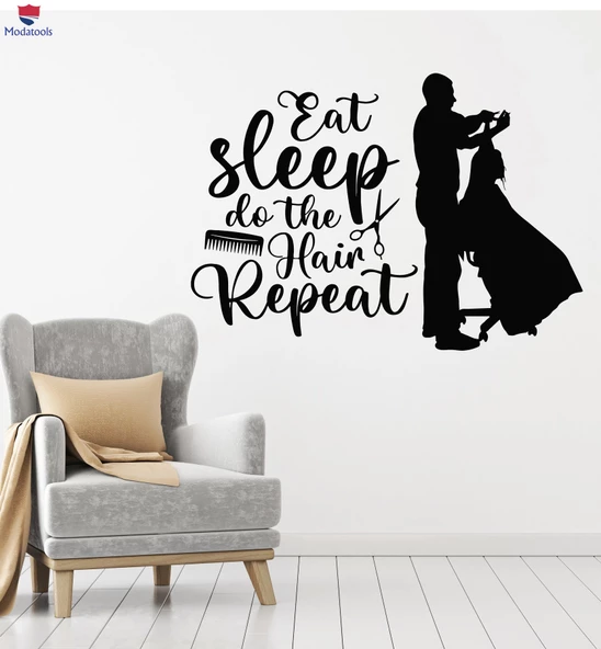 Dekorasyon Duvar Sticker Güzellik Salonu Yemek Uyku Saç Yap Tekrar Cümle Çıkartmaları