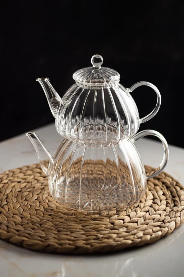 Ginata Isaya Dayanıklı Borosilikat Cam Çaydanlık 750 / 1300 ML - Resim 5