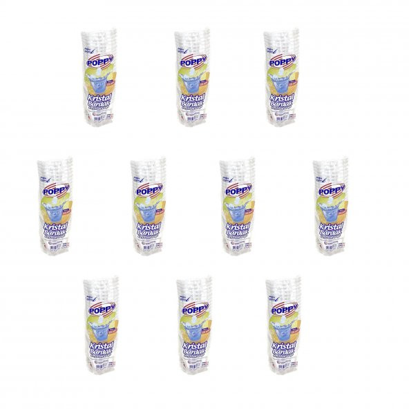 Poppy Şeffaf Plastik Kristal Bardak - 180 Cc. - 180 Ml. - 25 Adetlik 10 Paket