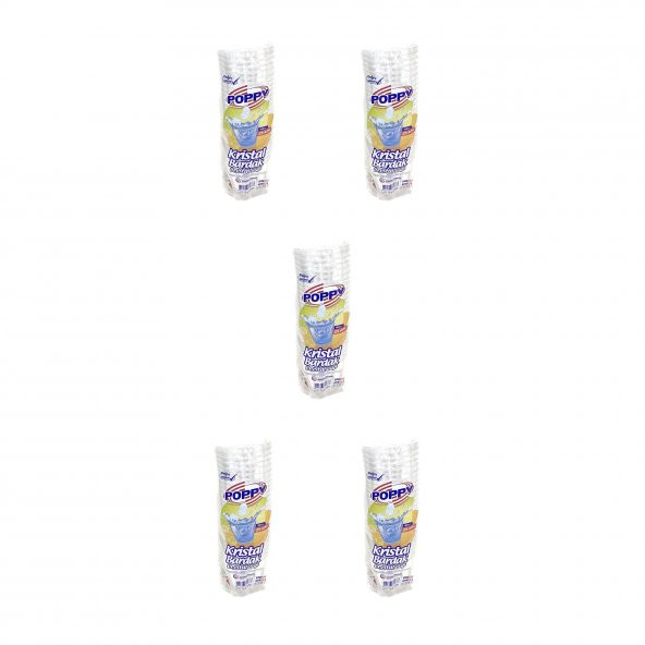 Poppy Şeffaf Plastik Kristal Bardak - 180 Cc. - 180 Ml. - 25 Adetlik 5 Paket
